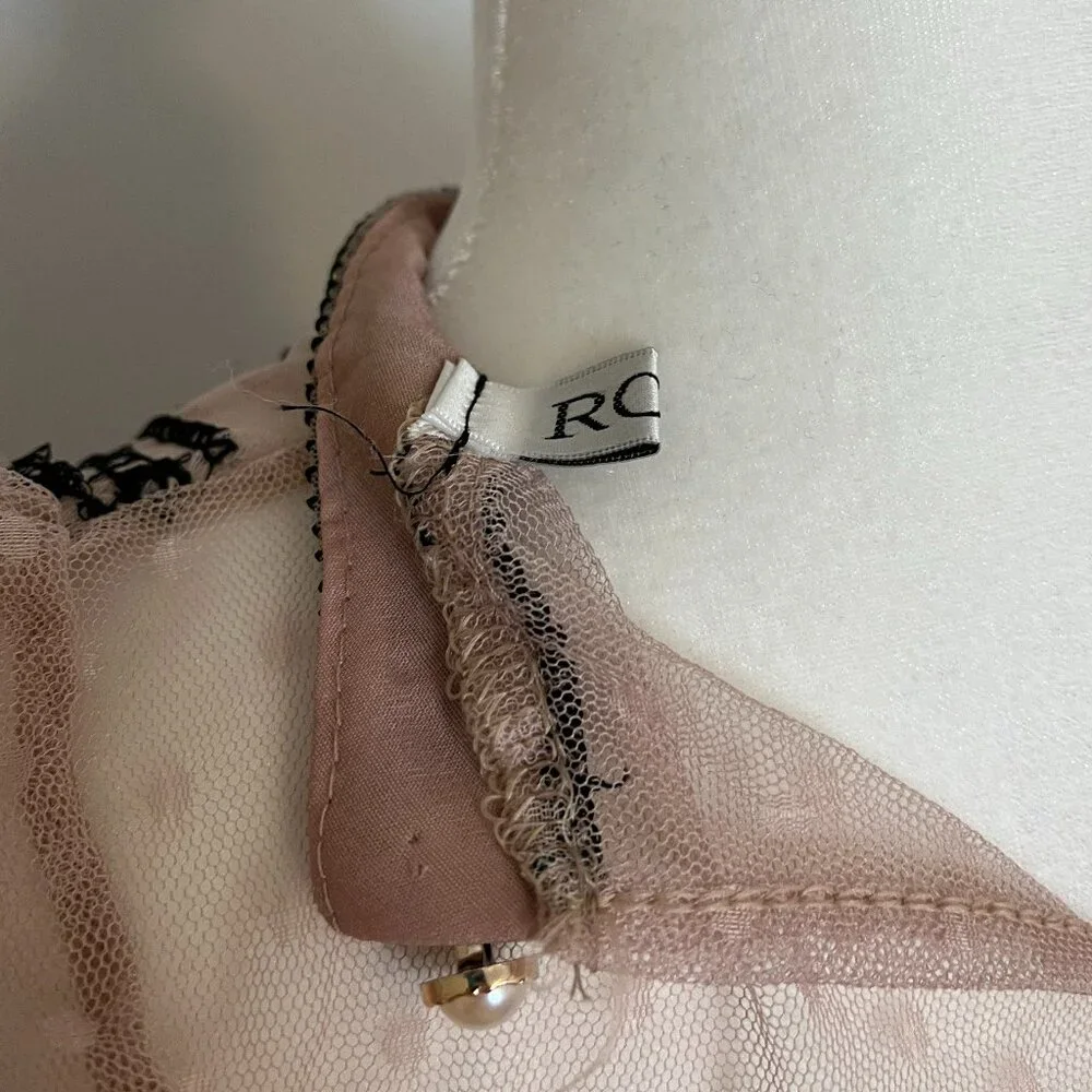 Romantic Sheer Ruffle Blouse with Embroidered Detail - Picture 7 of 9